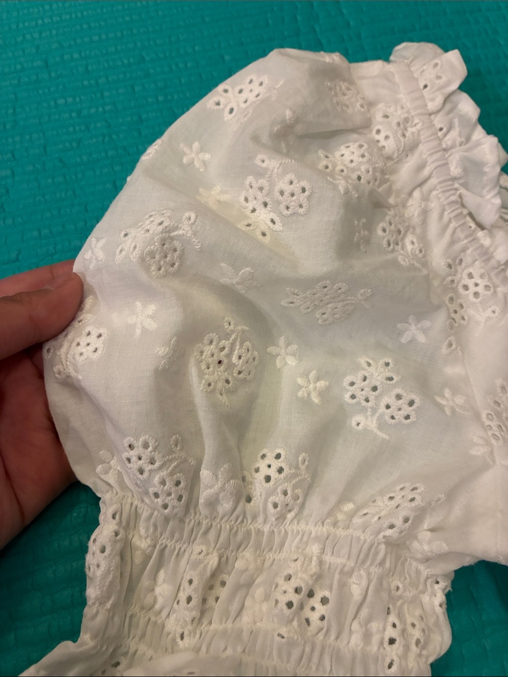 For Love & Lemons White Eyelet Puff-Sleeve Crop Top (moving-sale) - Picture 12 of 13